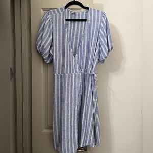 Striped Puff-Sleeve Mini Wrap Dress for Women